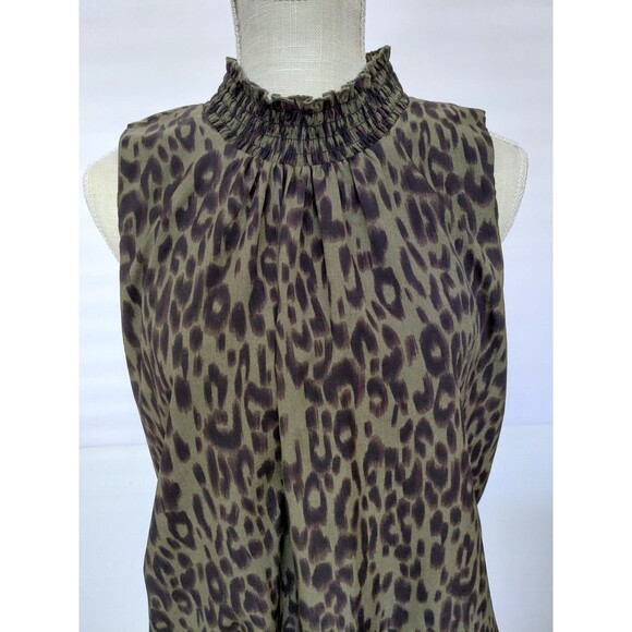 Anthropologie THML Size L Olive Green Animal Print Sleeveless Mock Neck Blouse - Picture 2 of 10